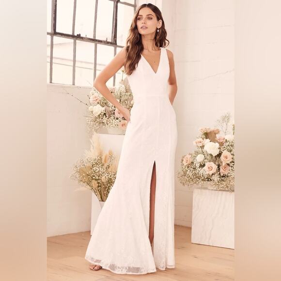 Lulus Romantic Promises White Lace Mermaid Maxi Dress - Picture 1 of 8
